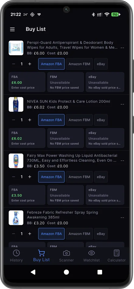 Axivelo Buy List with FBA/FBM/eBay values