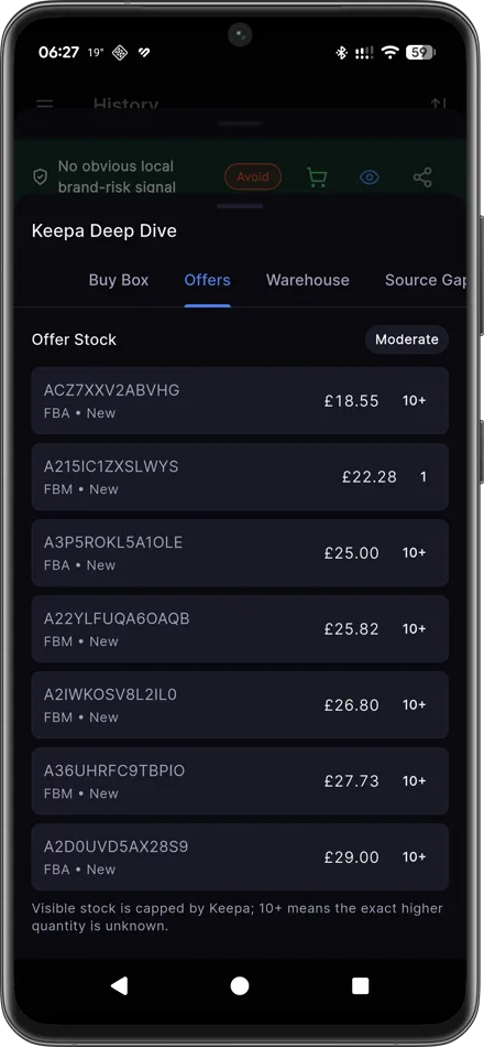 Axivelo Keepa Deep Dive offer stock list