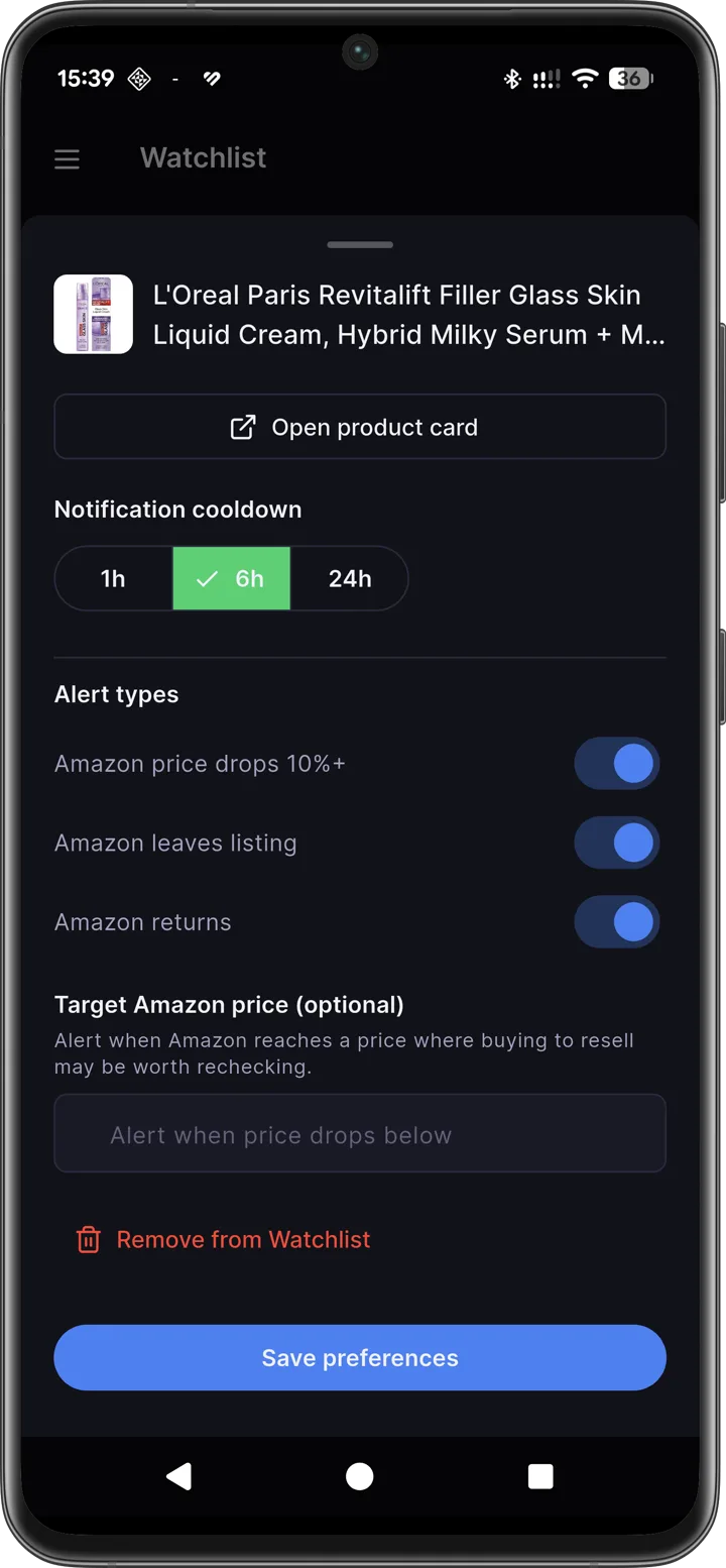 Axivelo watchlist alerts for Amazon price drops and listing changes